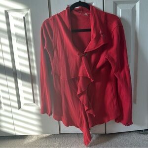 Meesh & Mia Ohio State Red Cascade Ruffle Front Hidden Zip Shirt Jacket